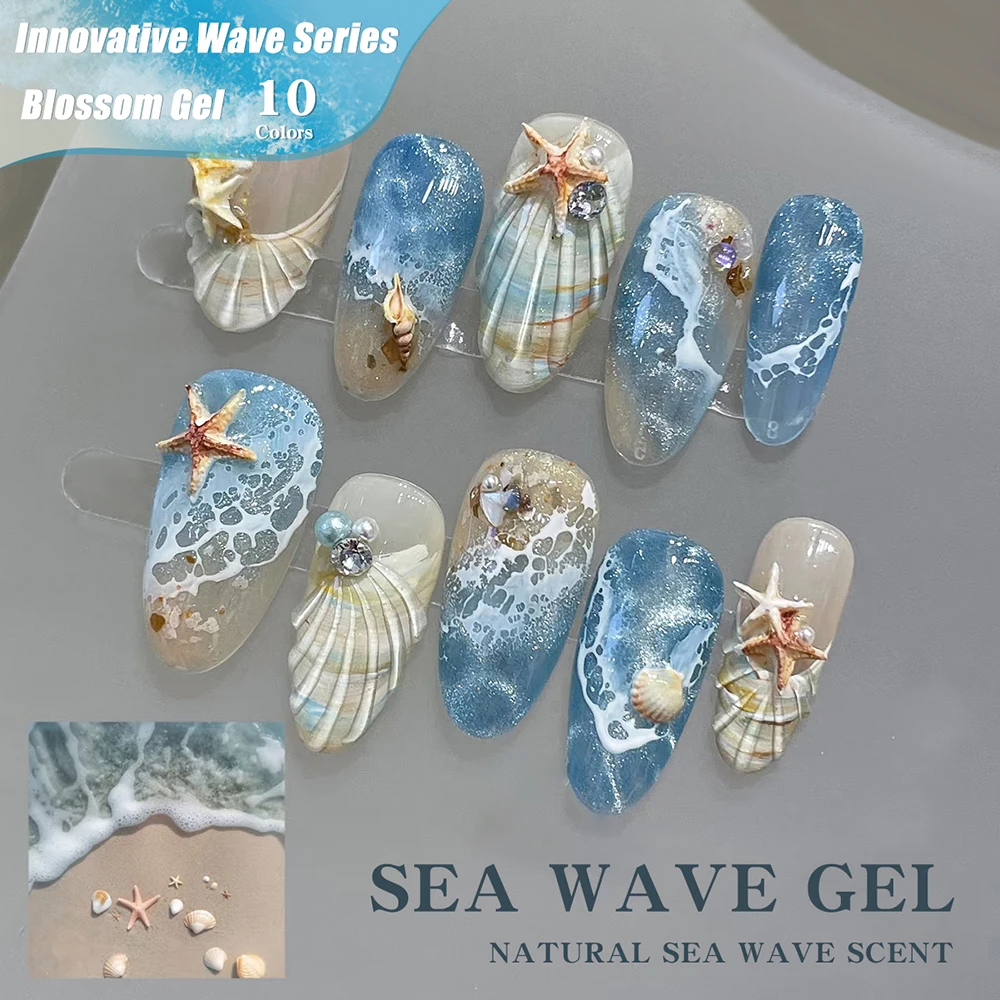 

Vendeeni 10 цветов/набор Sea Wave Blooming Gel Nail Polish TPO HEMA FREE UV Soak Off Gel Varnish Marble Lace Nail Art Blossom Gel