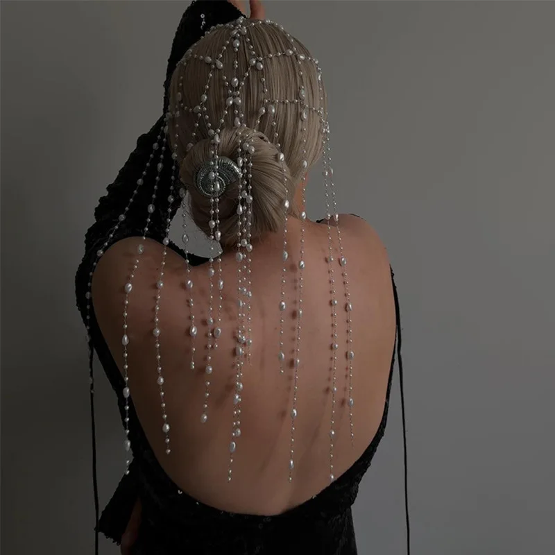 

Сетчатая повязка для волос с кисточками, свадебное украшение для волос невесты, роскошный жемчужный обруч для волос, головной убор для женщин