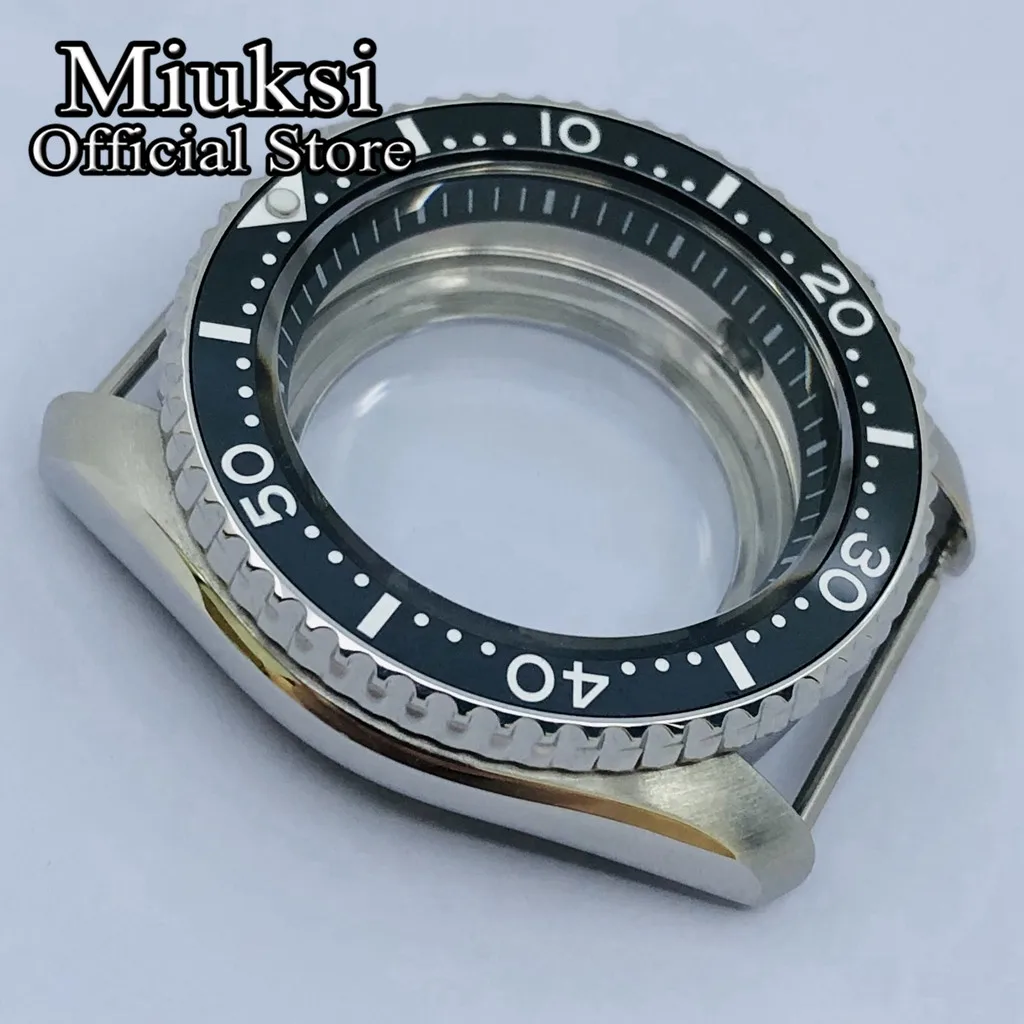 Miuksi 42mm silver sterile watch case ceramic bezel black chapter ring sapphire glass fit NH34 NH35 NH36 movement