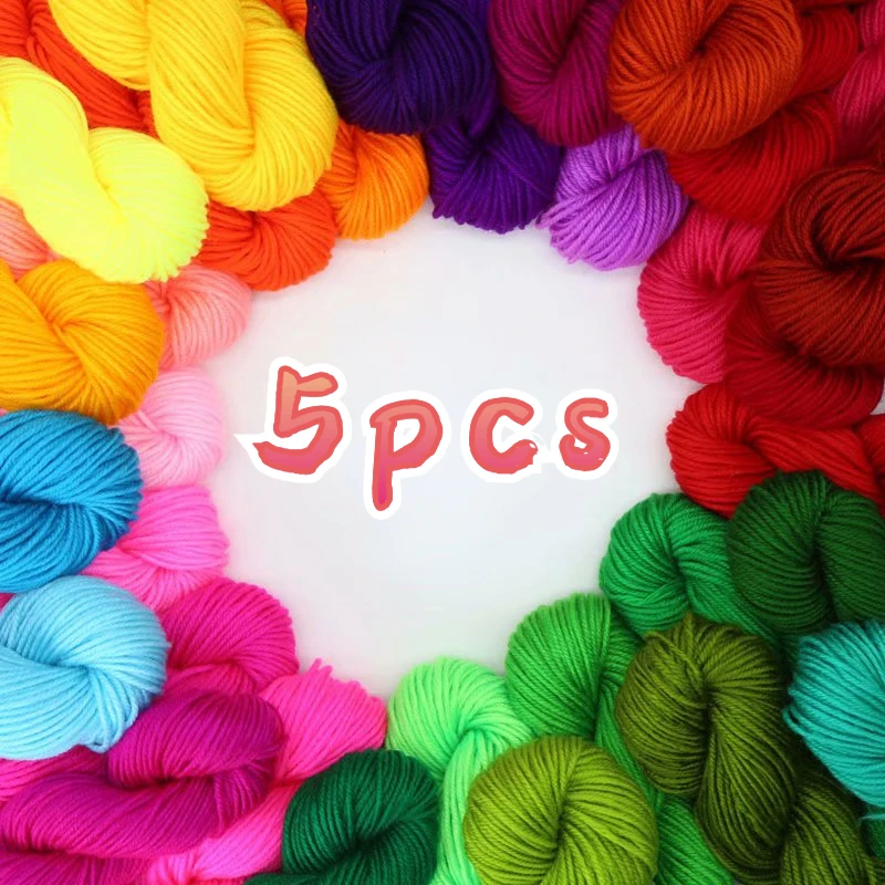 5pcs*10g Colorful Dyed Crochet Yarn Acrylic Wool Yarn Four Strand DIY Woven Knitting Sweater Sock Scarf Sewing Medium Thick Yarn