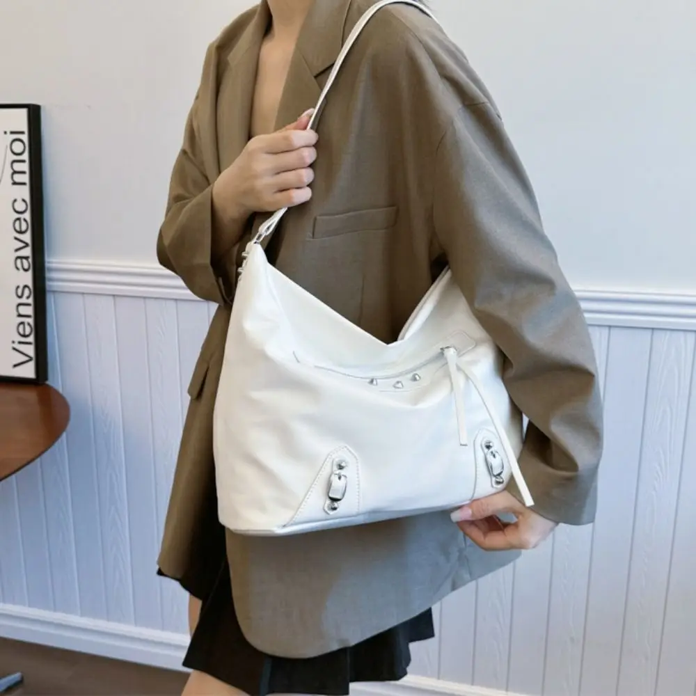 

Punk Korean Style PU Leather Shoulder Bag Handbag Large Capacity Women Tote Bag Solid Color Punk Y2K Underarm Bag Outdoor