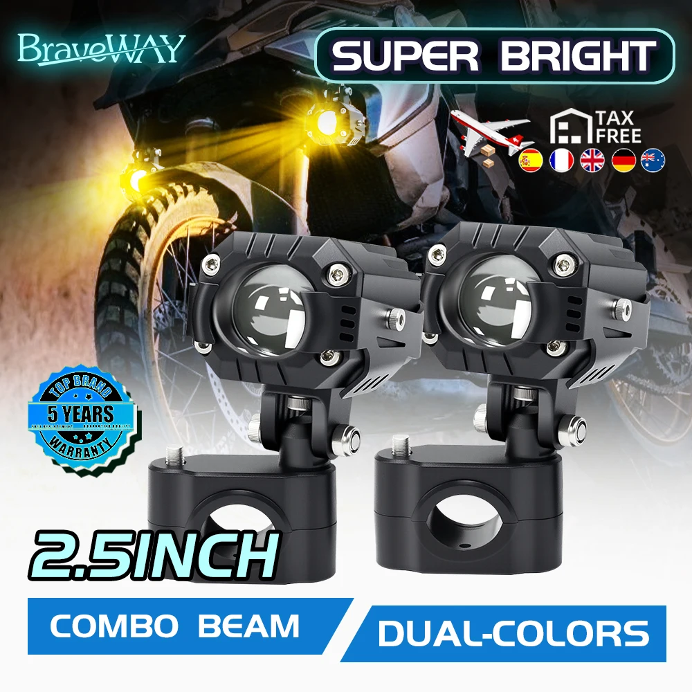Braveway LED Motorcycle Auxiliary Lights - 3500K Fog Lamps