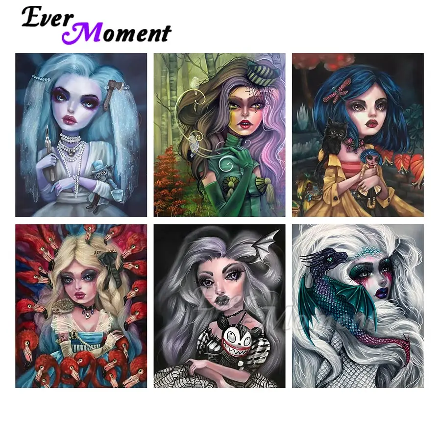 

Ever Moment Diamond Painting Art Cartoon Bad Girl Resin Full Square Drills Handmade Mosaic Decoration Leisure At Home ASF2128