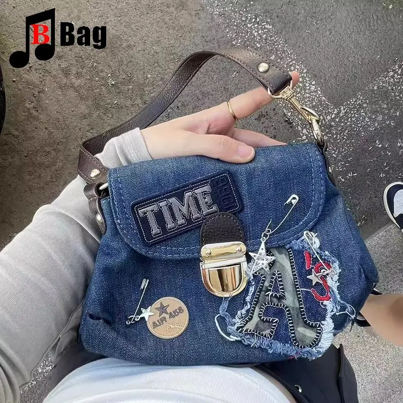 

Y2k Girl Vintage Harajuku Lolita Punk Women Spliced Casual Crossbody Denim Canvas Handbag Fashion Versatile Star One Shoulde Bag