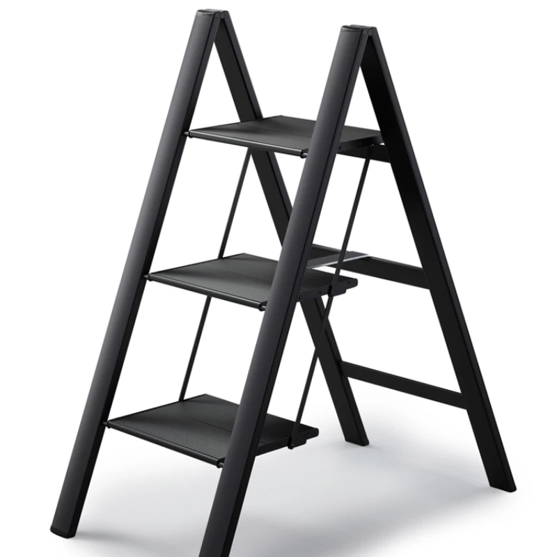 Aluminum alloy ladder ultra-thin household folding widened herringbone ladder shooting stool black