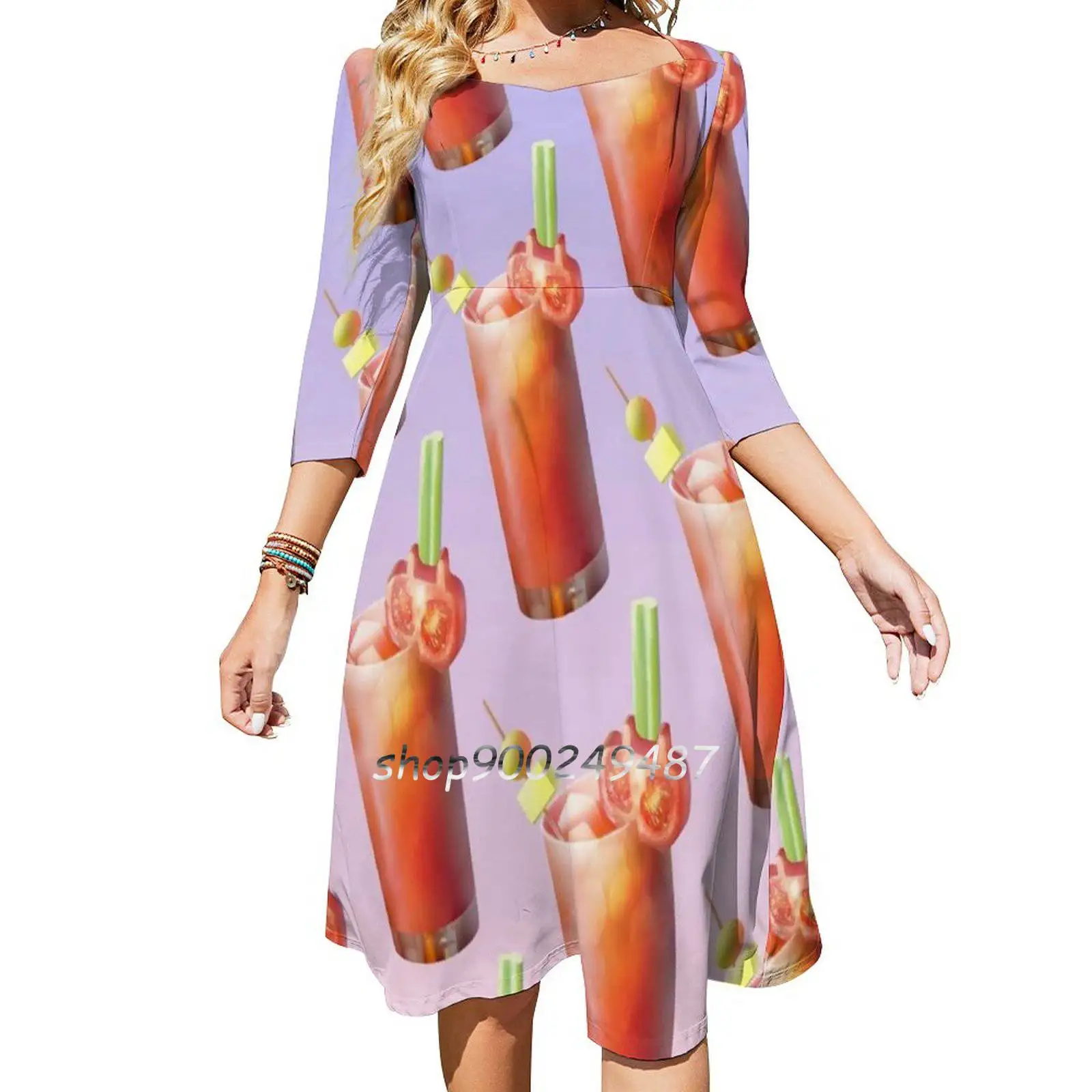 Bloody Mary Cocktail Evening Party Dresses Midi Sexy Dress Female Sweet One Piece Dress Korean Tomato Cocktail Drink Beverage