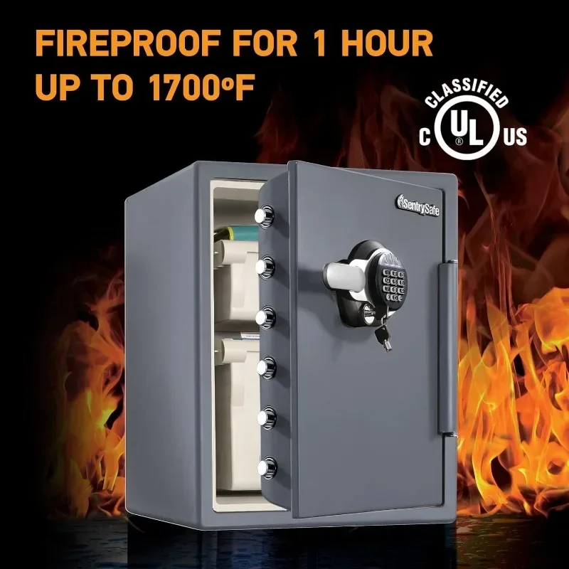 SentrySafe Fireproof and waterproof steel home safe with digital keypad lock, floor safe with internal lighting