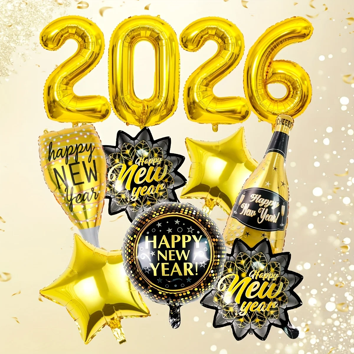 11 stücke 2026 Neue Jahr Party Ballon Set Goldene Anzahl Ballons Golden Star Wein Flasche Champagner Ballons Party Fotografie Requisiten
