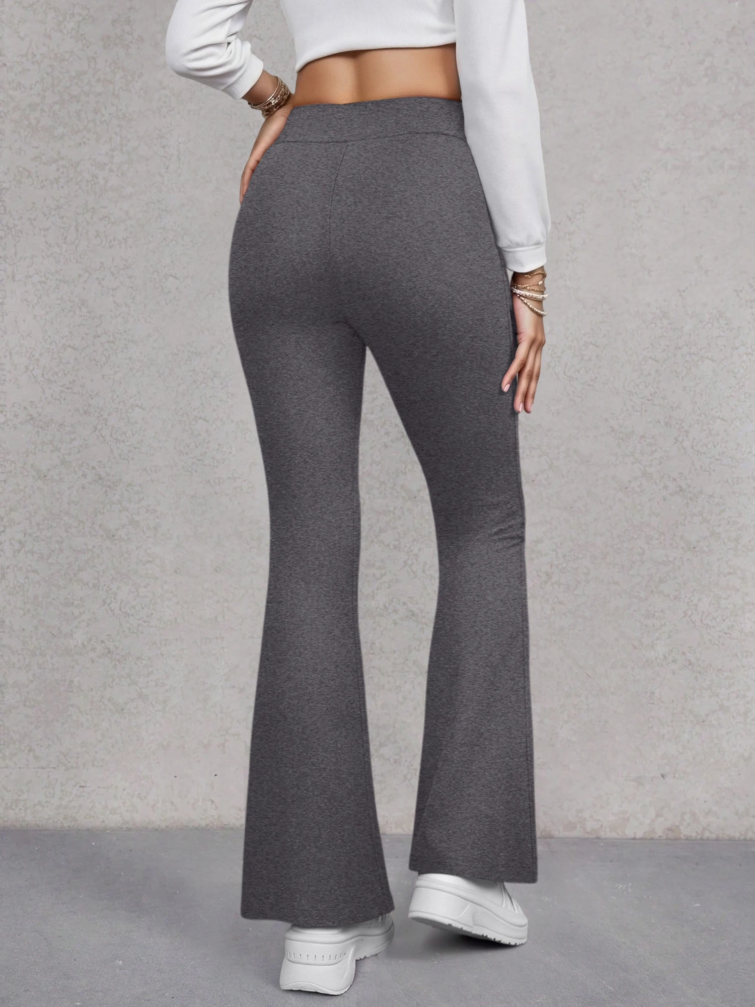 Streetwear High-Waist Flare-Hosen für Damen, dehnbare Bootcut-Leggings, Hip-Hop-Trendy-Schlaghosen mit Taschen für den Alltag. – Detail 11