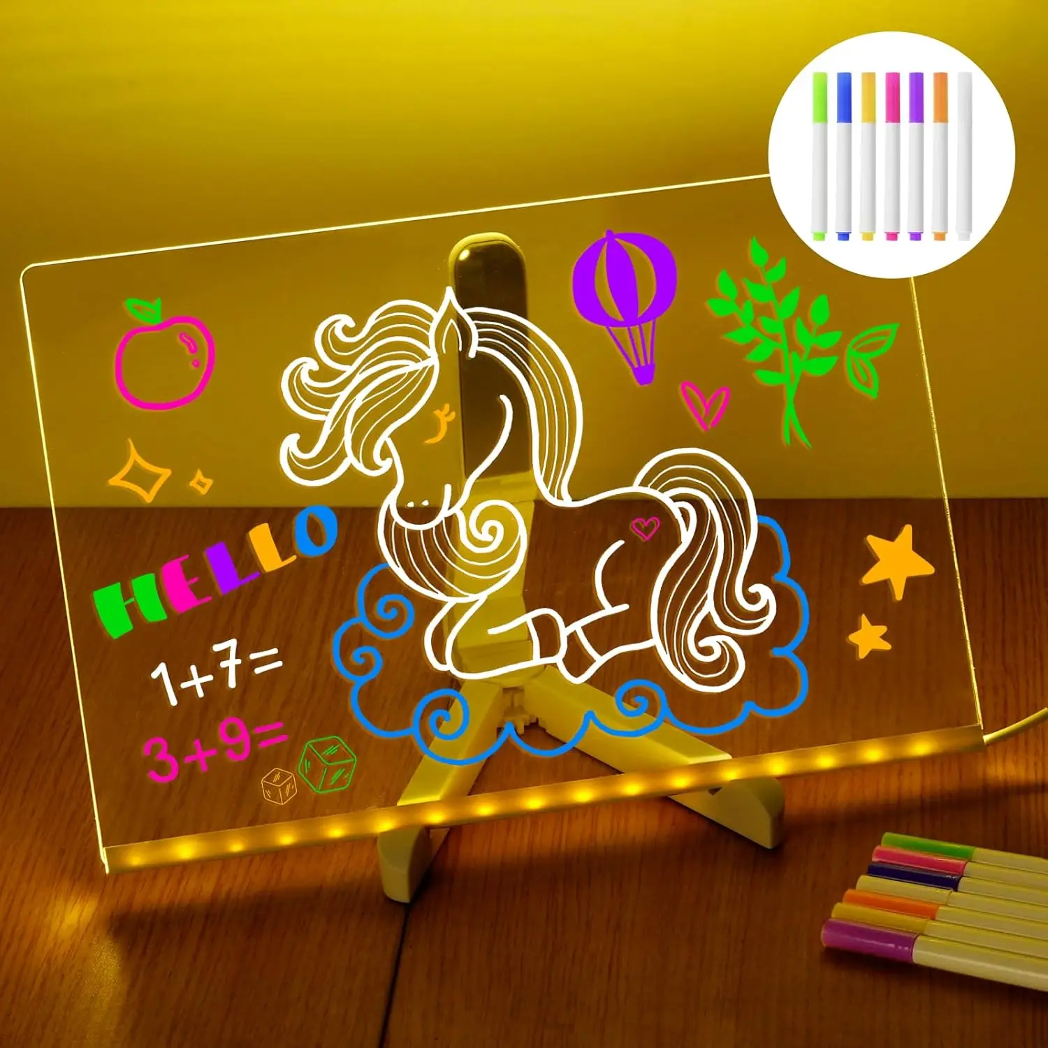 Tablero de mensajes creativo regrabable, tablero de marcadores de mensajes acrílico brillante, tablero de notas LED con colores, dibujo de borrado en seco Acrílico