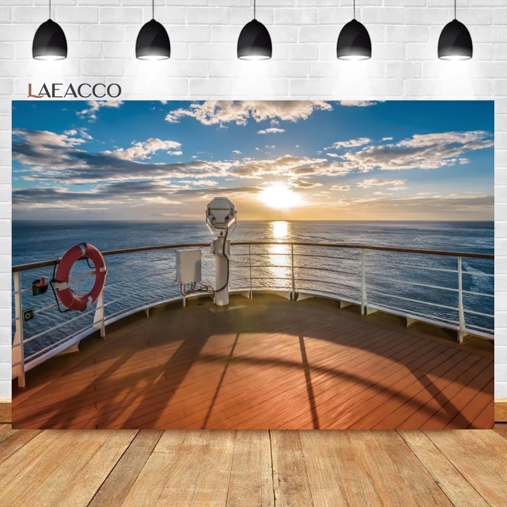 Laeacco Cruise Ship Summer Tropical Ocean Sunset Scenery Backdrop Marine Sailor Nautical Adults Birthday Photography Background