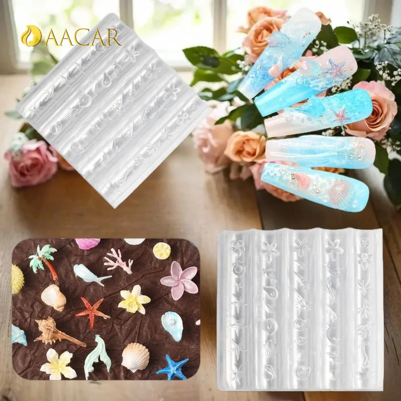 1PCS 3D Acrylic Nail Mold Sea Shell Starfish Goldfish Koi Fish Summer Coral Flower Butterfly DIY Silicone Nail Art Mold