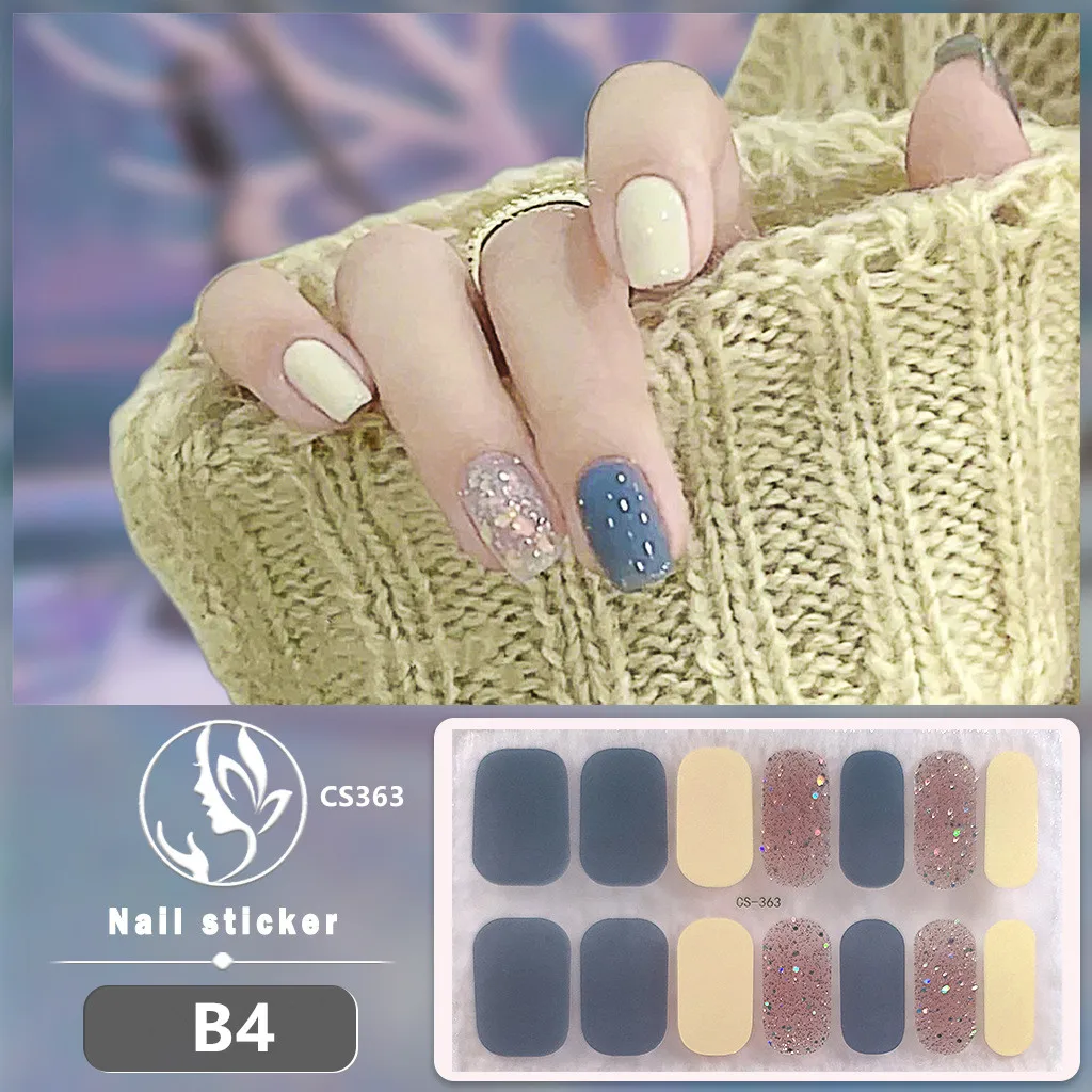 สติกเกอร์ติดเล็บลายกลิตเตอร์สีชมพู แบบไม่ต้องอบ สไตล์ฝรั่งเศส สีพื้น ติดแน่น ปิดเต็มเล็บ แบบแถบเลื่อน สำหรับตกแต่งเล็บเอง