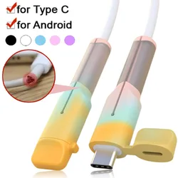 Protetor enrolador de cabo de silicone macio 2 em 1, para usb c duplo, android, cabo de carregamento, organizador, fio, proteção anti-quebra