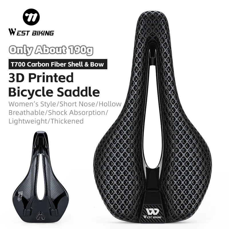 WEST BIKING ​3D Printed Bicycle Saddle Ultralight Carbon Fiber Road Mountain Bike Nylon Cushion Comfortable MTB Saddle Seat