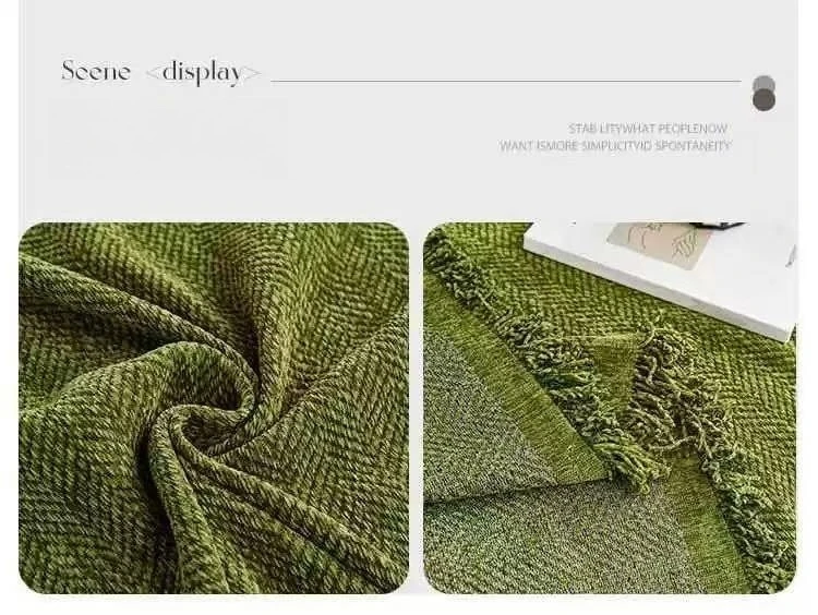 Minimalistisches Chenille-Sofahandtuch im Herribone-Stil mit Quastenrand, Sofabezug, Decke, Heimdekoration, Freizeit, Entspannung, Strandtuch – Detail 6