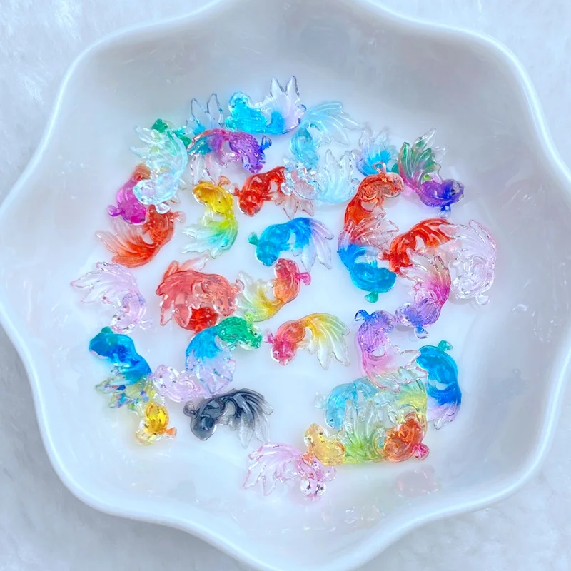 50Pcs New Cute 7*12mm Transparent Little Goldfish Series Resin  Flatback Ornament Jewelry Making Manicure Hairwear Accessories