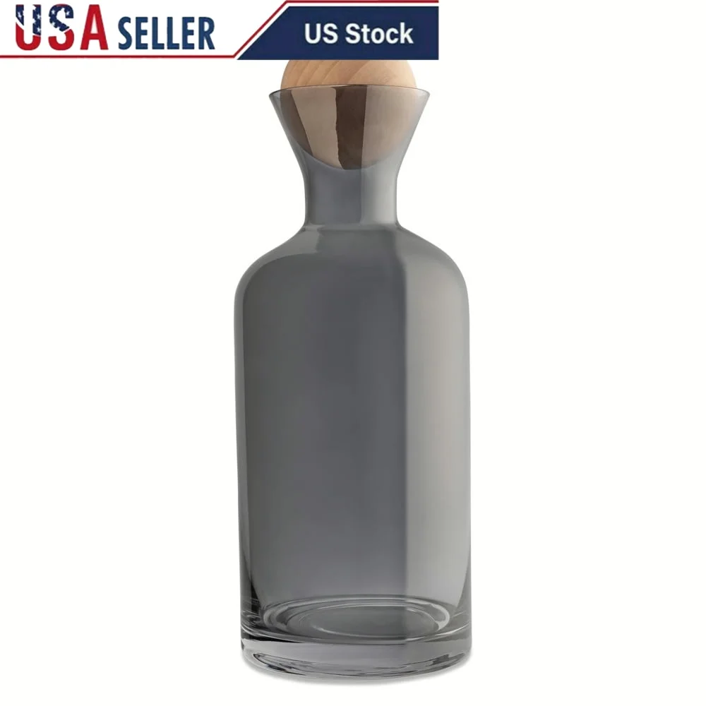 

Elegant Glass Carafe with Rubber Wood Stopper Airtight Seal Water Wine Juice Cocktails Durable 40oz Capacity Hand Wash