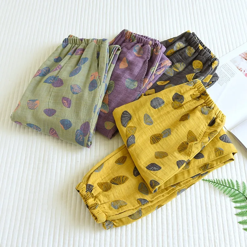 

Новинка 2023, весенне-летние женские пижамные штаны, хлопковые милые брюки в виде ракушек, женские повседневные домашние штаны, свежий и красивый принт, Xl