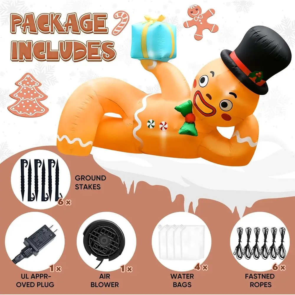 10-Foot LED-lit Gingerbread Man Inflatable, Outdoor Christmas Decoration for Lawn or Roof