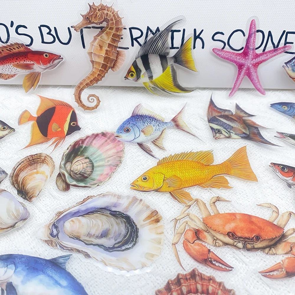 50pcs Marine Creatures Transparent PET Stickers Decals For Phone Scrapbook Skateboard Guitar DIY Aesthetic Waterproof Stickers