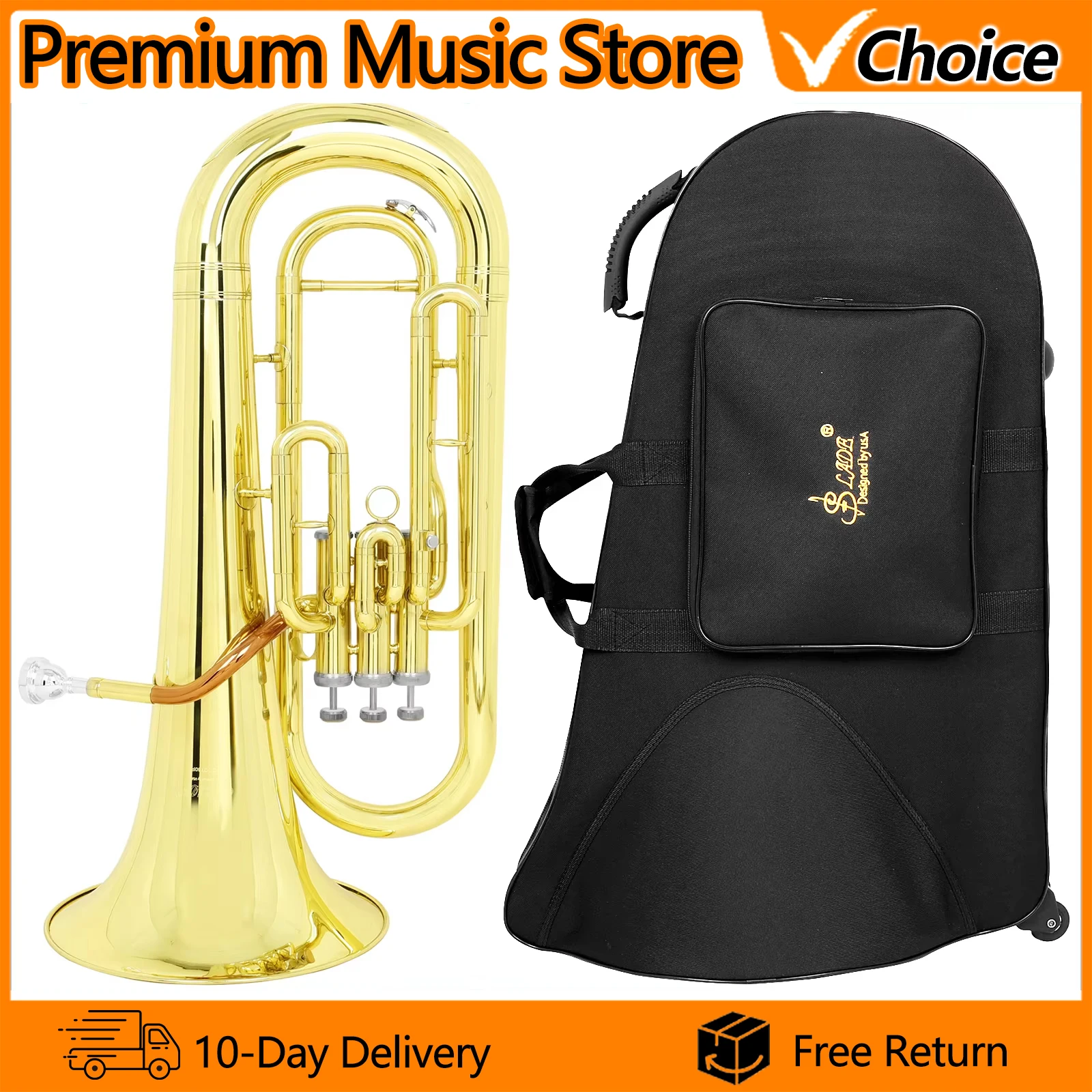 SLADE Euphonium 3-Valve Bb Upright-key Euphonium Professional Brass Instruments Gold+Phosphor Copper Pipe With Mouthpiece Case