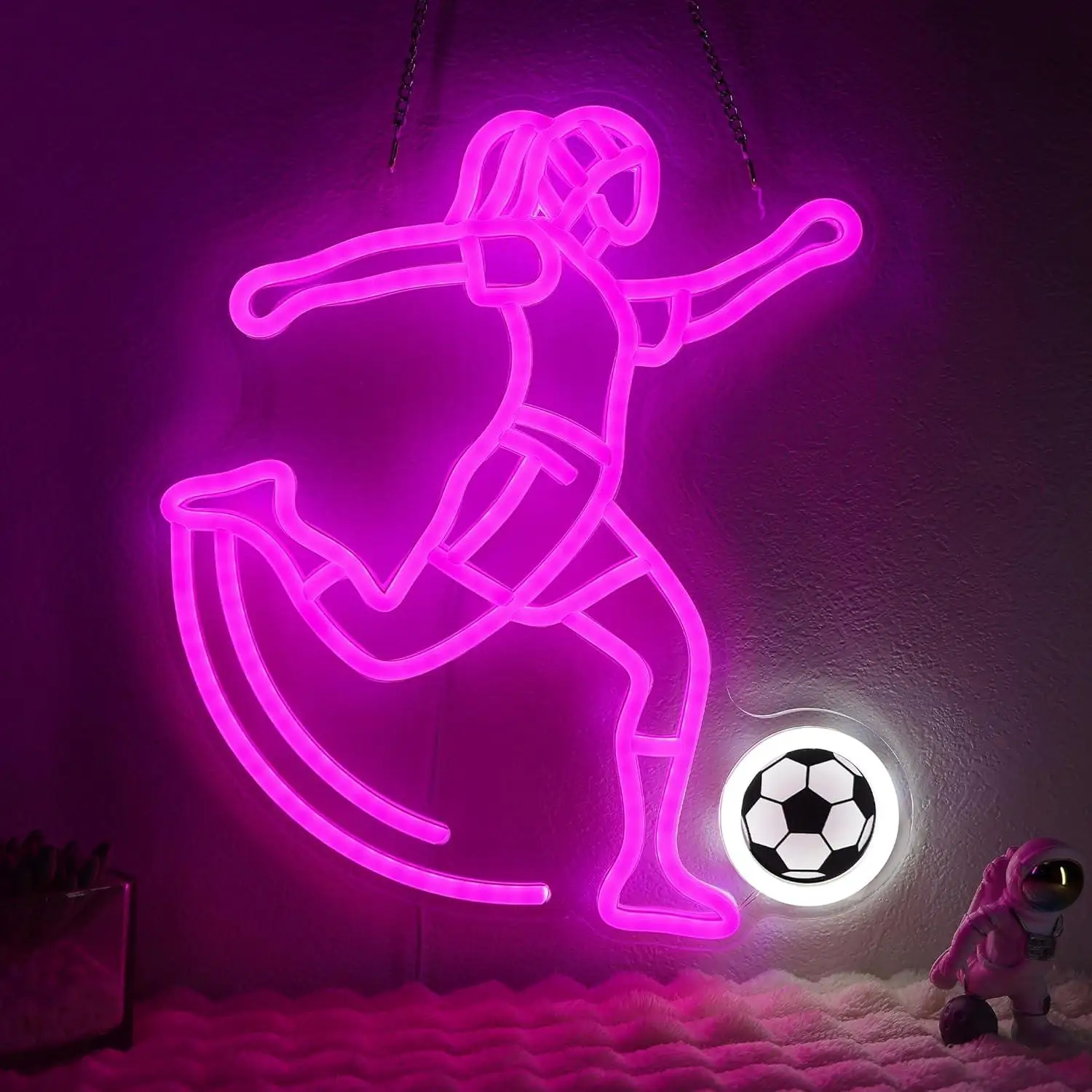 Soccer Neon Sign Sport USB Powered LED Dimmable Neon Lights for Bedroom Sports Field Dorm Wall Art Decor Unique Gifts for Girls