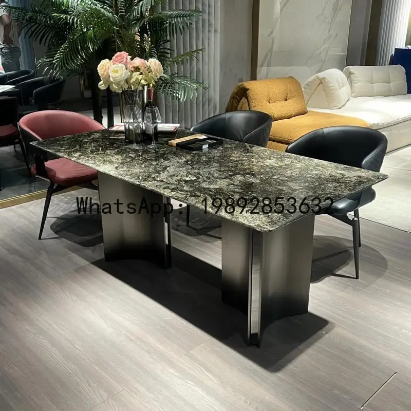diamond luxury stone dining table Italian light luxury high sense natural luxury stone square dining table household