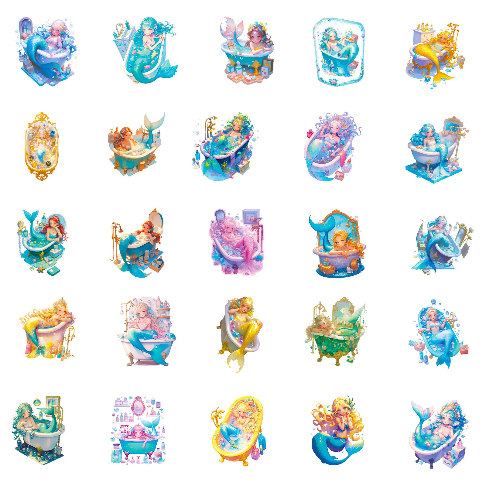 10/56PCS New Dreamy Mermaid Bathtub Graffiti Stickers Beautiful Mermaid Cartoon Decal Notebook Phone Guitar Skateboard Kid Toys
