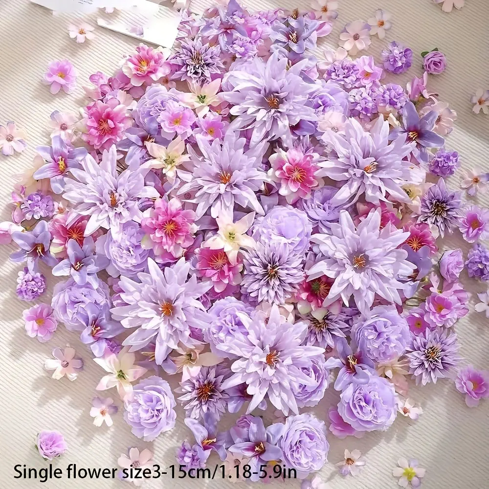 Reproducción Uno a Uno, Paquete de Material de Flores Artificiales en Tono Morado de Ensueño, Decoración Floral para Bodas, Flores Artificiales Hechas a Mano, Materiales para Arreglos Florales de Paisajismo Atmosférico. Este Material de Flores Artificiales en Tono Morado Claro Tiene una Textura de Pétalos Tan Delicada como las Flores Reales. Puedes Combinarlos Libremente para Crear Paredes Florales, Ramos de Boda, Decoraciones de Mesa o Manualidades, y No Requieren Mantenimiento y Tienen un Largo Período de Floración, lo que los Hace Ideales para Decoraciones de Boda y Decoración del Hogar, Permite Crear Fácilmente una Estética Floral Romántica y de Ensueño.