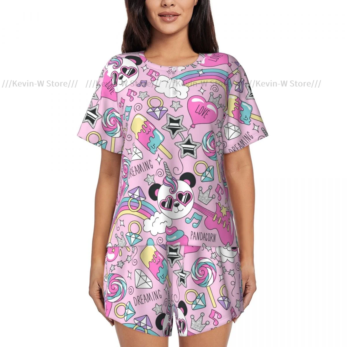 Woman Pajamas Set Cute Panda Unicorn Summer Short-Sleeved Female Suit Homewear