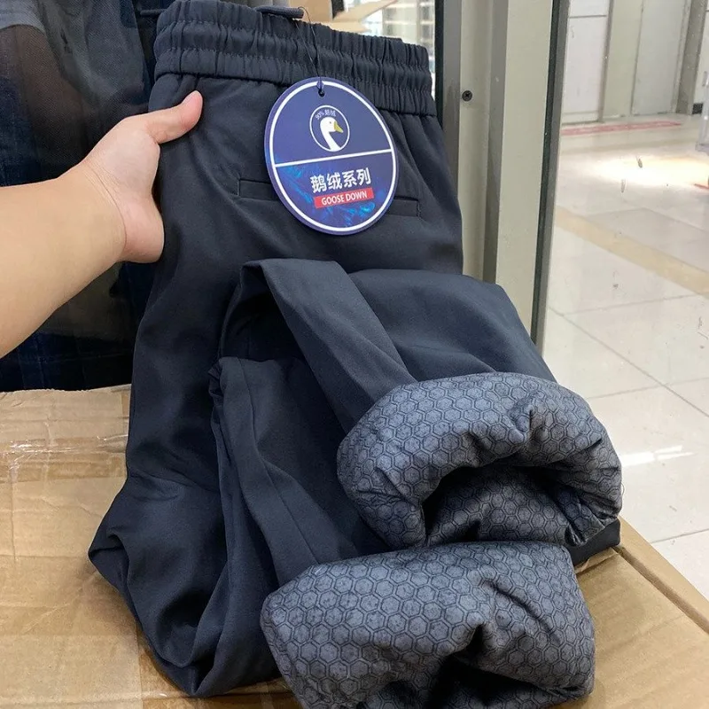 Goose Down Men's Long Pants Autumn Winter High End Outer Wear Cold-proof Casual Fashion Warm Straight Leg Down Trousers