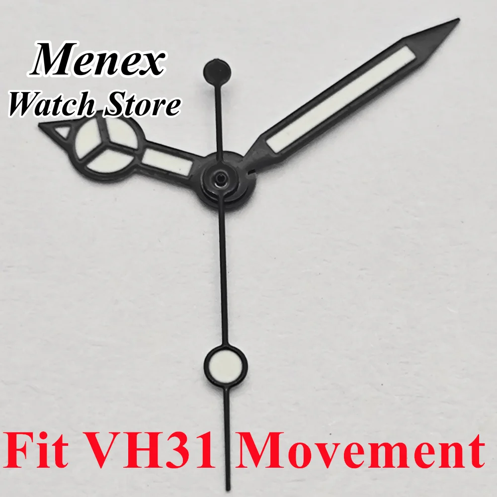 VH31 Black Watch Hands 8mmx12mmx12.5mm with Green Luminous Feature Quartz Movement Compatible Watch Accessories Parts