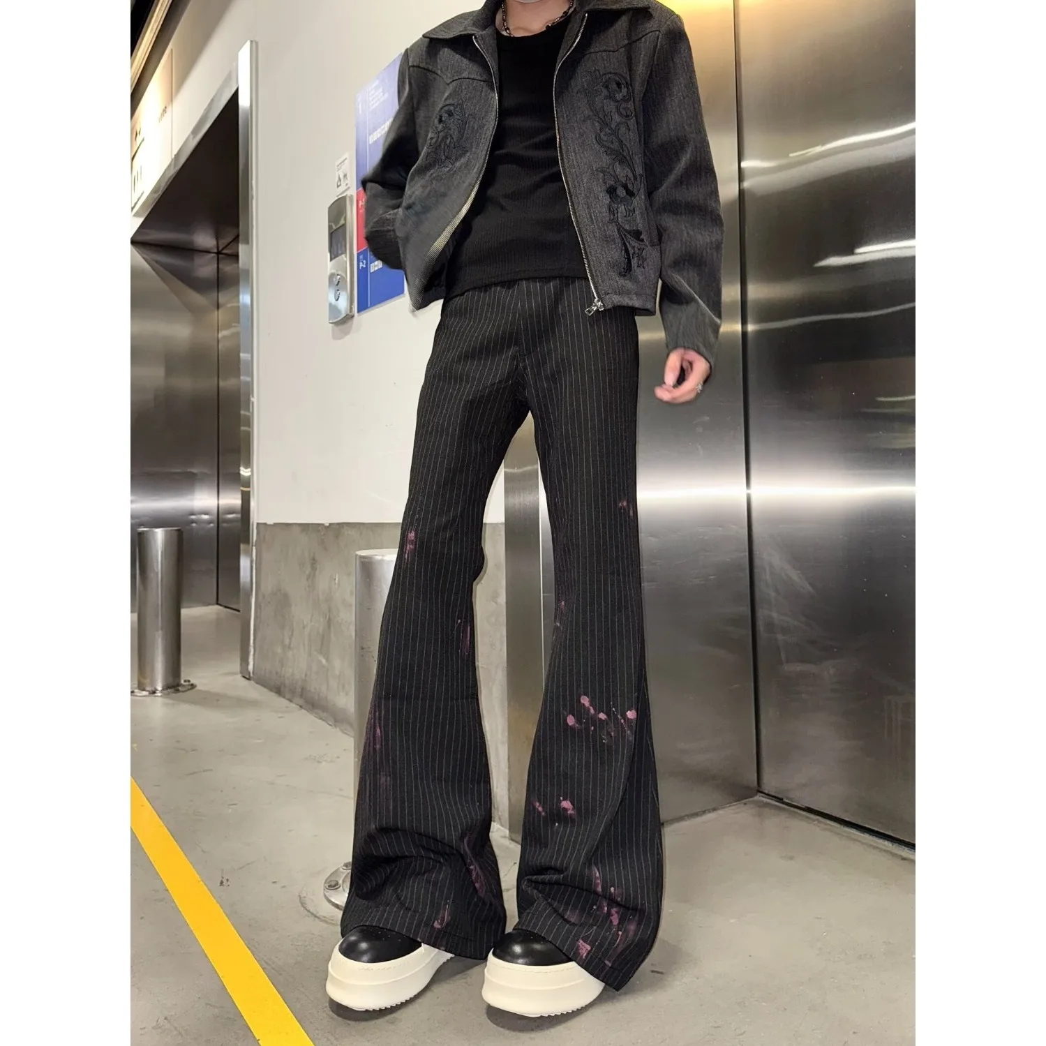 

Busin Casual Men's Pants Bloodstained Splatter Trouser High End Slim Fit Spring Autumn Stripe Men's Western Trousers