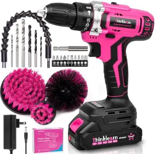 

20V Pink Cordless Drill Set with Battery, Charger & Bit Kit – Home DIY Power Tool