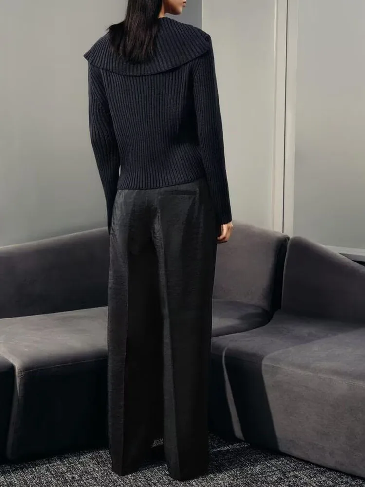 سترة أنيقة محبوكة بأكمام طويلة وياقة بسحاب، موديل جديد للخريف، كارديجان نسائي عصري مخطط قصير مفتوح من الأمام للمراهقات