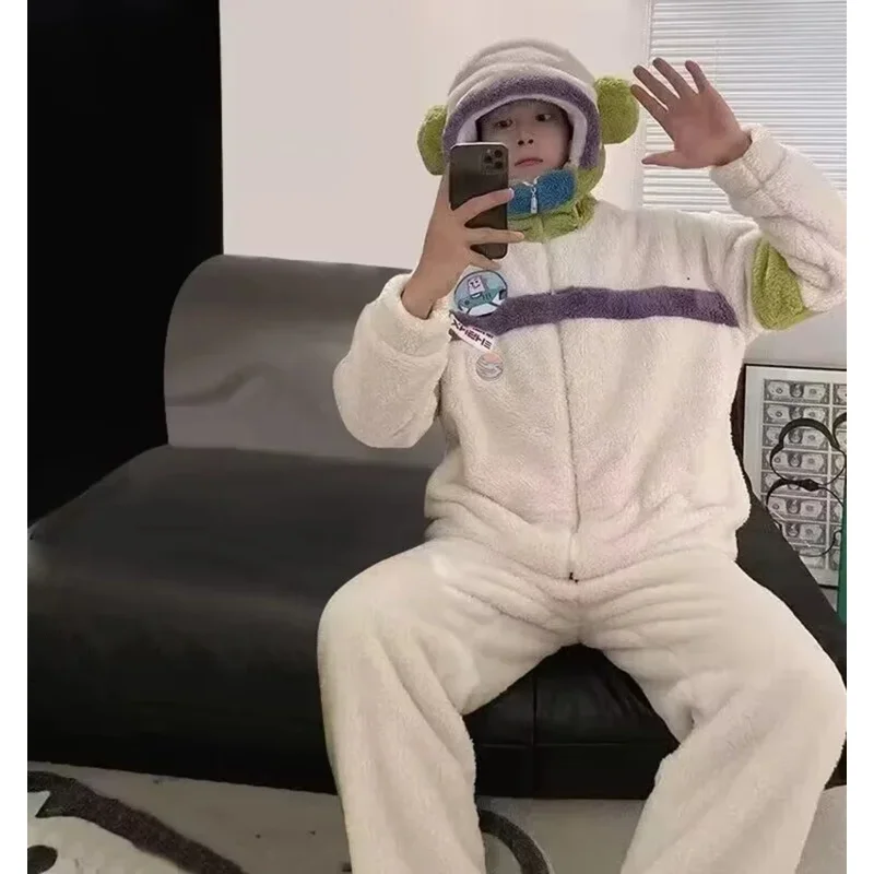 コスプレ衣装おもちゃ店バズ・ライトイヤーパジャマセットフード付き部屋着パジャマかわいいフランネルナイトガウン大人のための保温