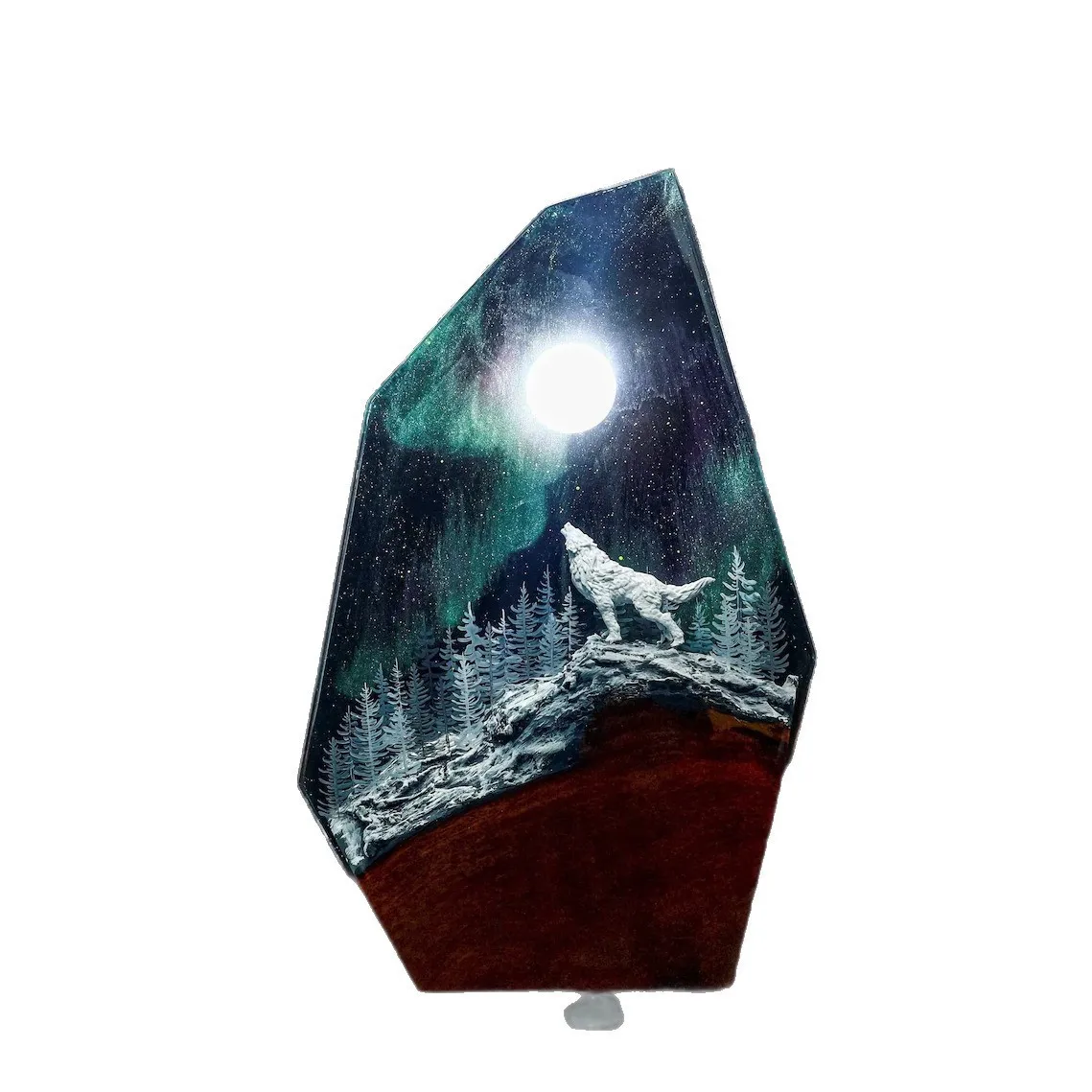NEW Creative Arctic Light Snow Wolf Emitting Epoxy Resin Lamp Wooden Home Decoration Artwork Unique Gift