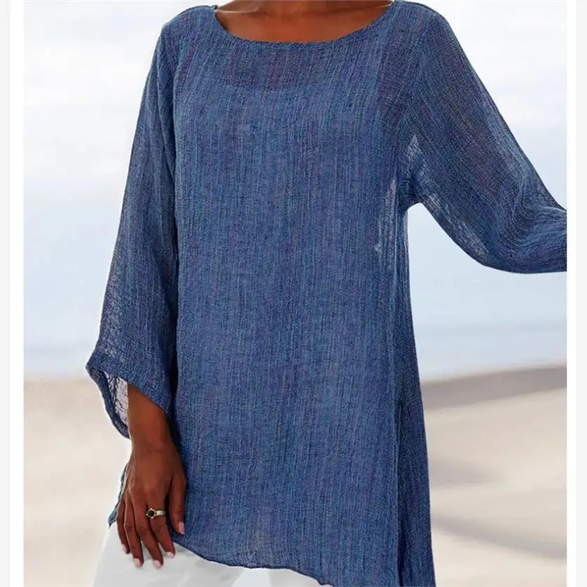 

Женская повседневная футболка Long Sve, однотонная, универсальная, свободного кроя, из смеси хлопка Ci Walk, удобная, дышащая, круглая, Ne