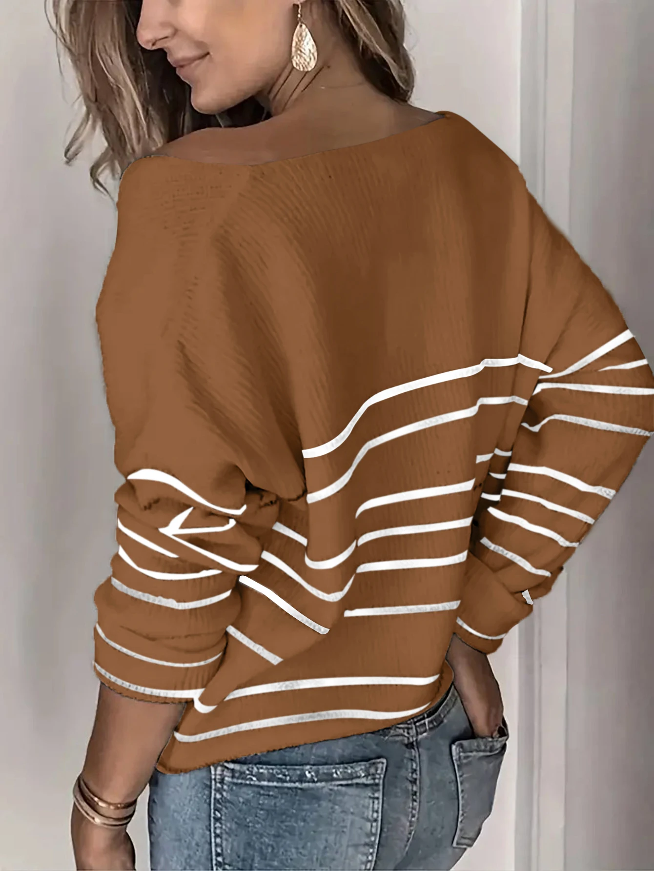 V Neck Holiday Woman Sweaters Pullovers Knitwear Metal Striped Autumn Jumper Long Sleeve Slim Women\'s Sweater