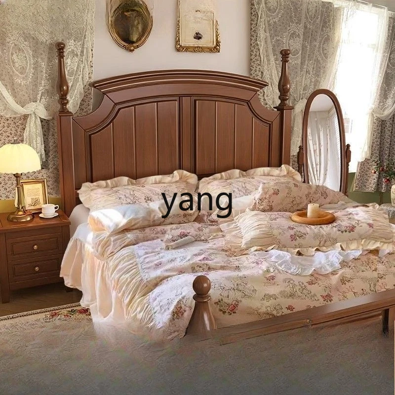 سرير خشبي أمريكي من القرون الوسطى LMM سرير مزدوج عتيق غرفة نوم رئيسية في الغلاف الجوي 1.8 سرير زفاف حديث بسيط فرنسي