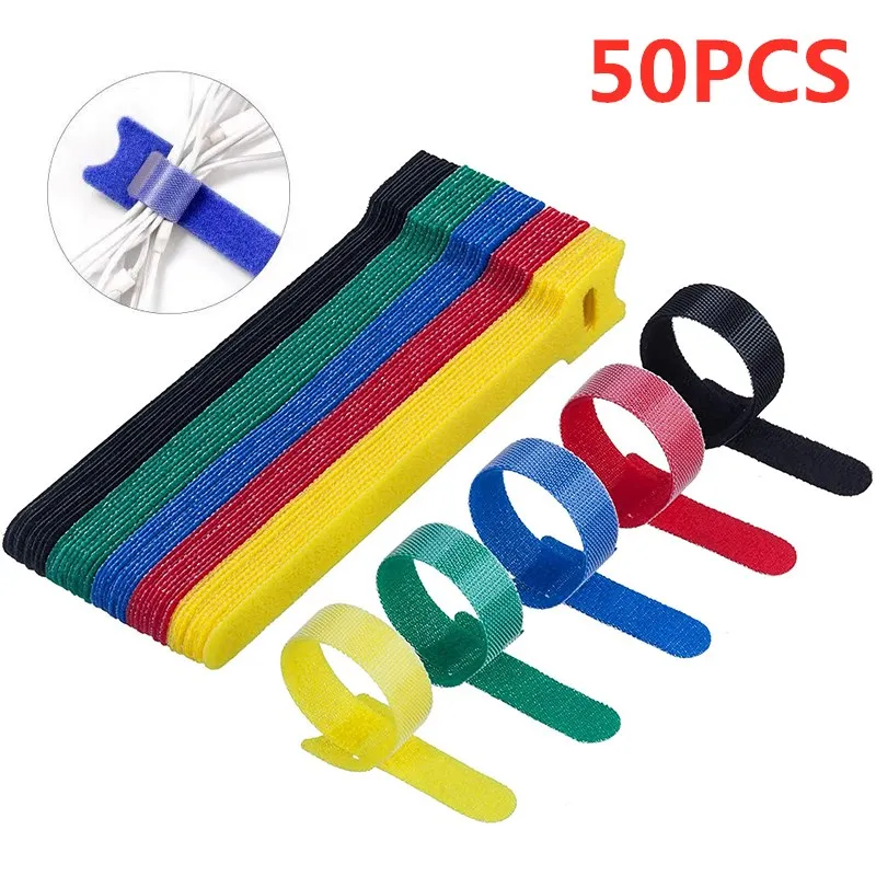 10/20/50PCS Cable Ties Reusable Fastening Cable Ties Straps Hook Loop Strips Wire Cable Organizer Cord Holder Winder  Management