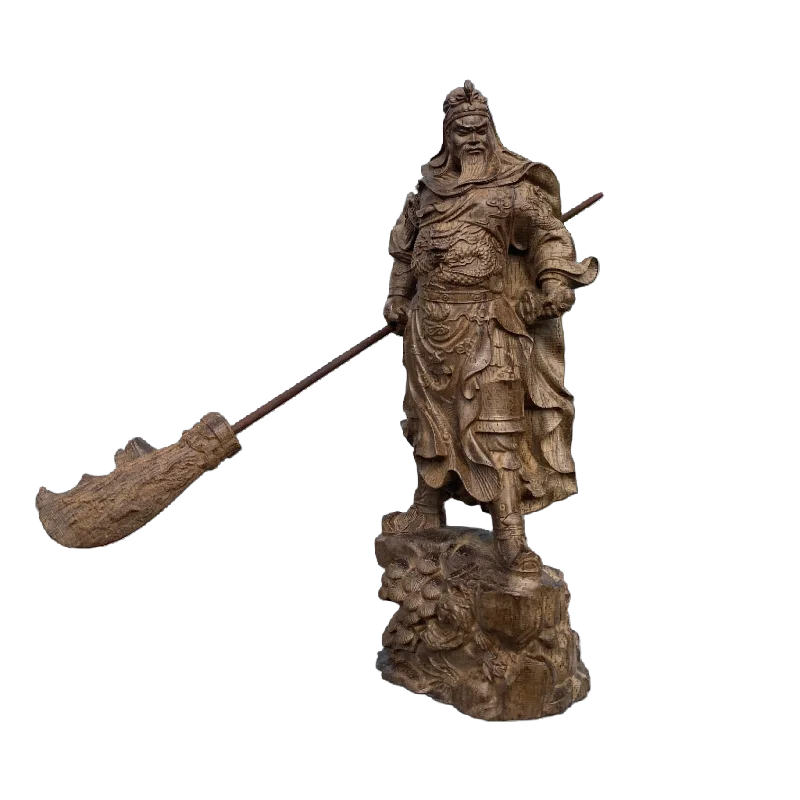 Hand Carved Vietnam Wood Wooden Guan Gong Statue Figurine w/ Guan Dao - God of War Wealth Protector Ornament Home Decor