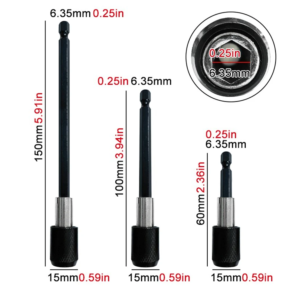 3pcs Hexagonal Quick Release Self-locking Extension Rod Electric Drill Driver Quick Transfer Rod Screwdriver Extension Rod Tool