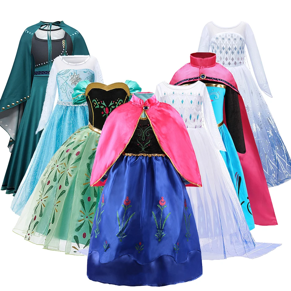 Kids Princess Costume Girls Carnival Sequins Anna Dress Children Pageant Flower Elsa Costume Dance White Green Birthday Outfit