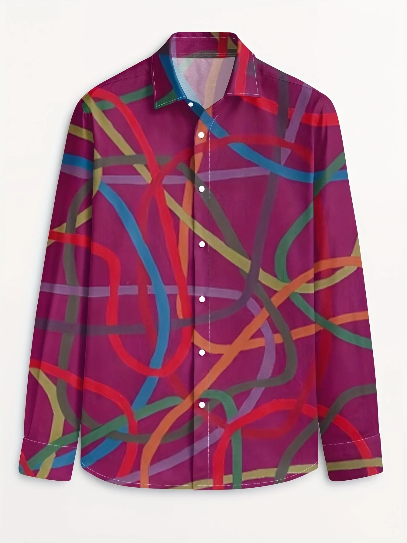 Men's long-sleeved shirts with bold abstract prints - bright colour-block designs, versatile fashion