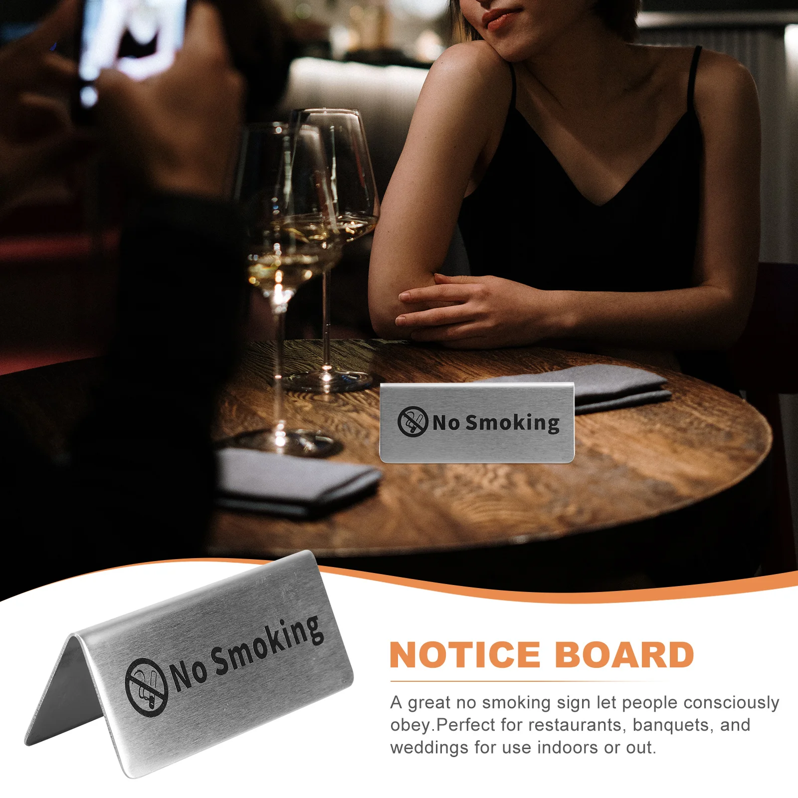 Edelstahl-Schild „Rauchen verboten“, doppelseitiges Design, Desktop-Tischschild für Büro, Zuhause, Restaurant, Bankett, Erinnerung