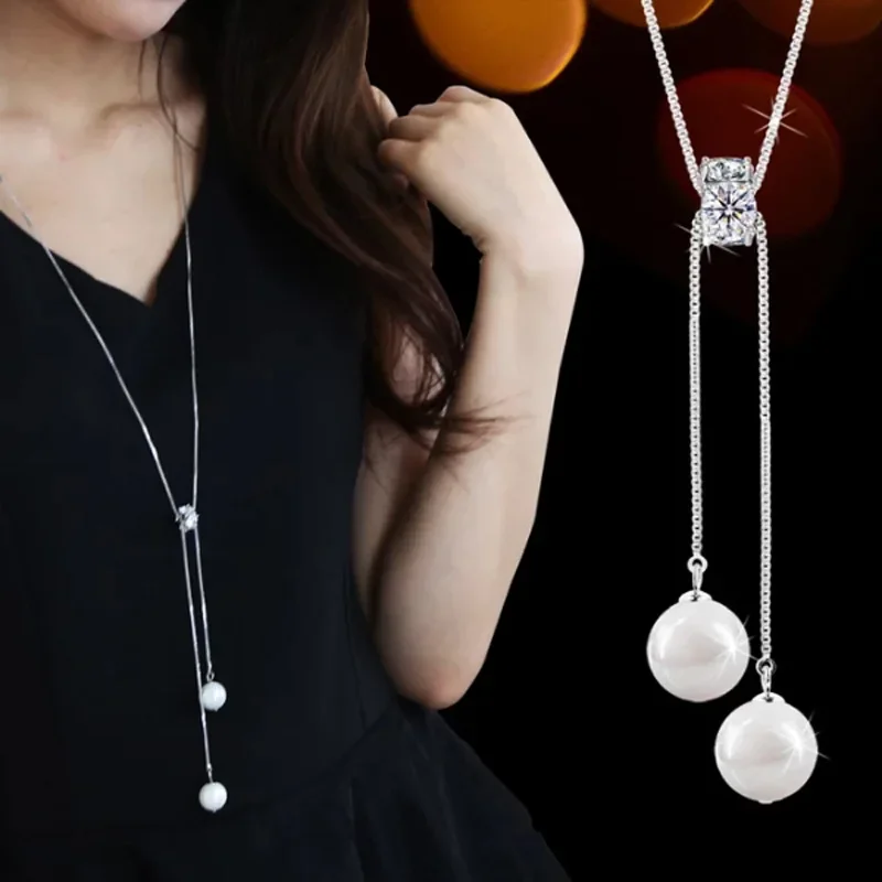 Crystal Moon Flower Long Necklaces for Women Jewelry 2024 Fashion Tassel Silver Color Necklaces & Pendants Sweater Chain Collier