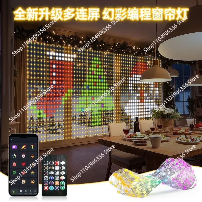 Smart RGB Curtain Light, Pixel Control DIY Text Pattern Programmable String Light for Advertising Ambient Decoration
