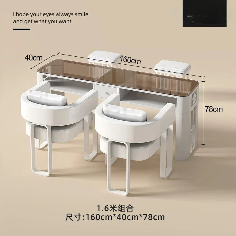 

Italian tea master brown glass antique glass manicure table and chair set single and double three-person manicure table with soc